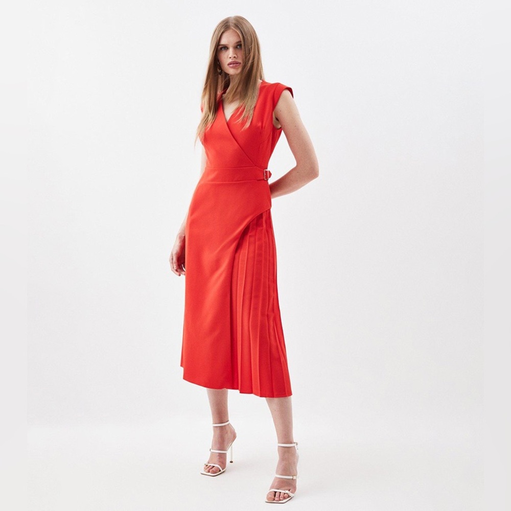 NWOT Karen Millen Tailored Military Pleat Midi Dress. - Picture 2 of 11
